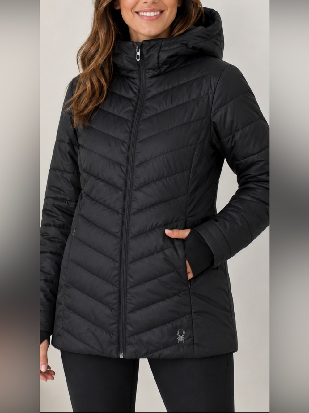 Spyder Women’s L Black Hooded Puffer Jacket Quilted Insulated Full Zip